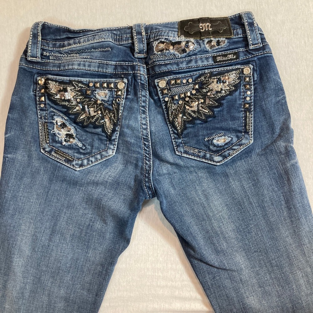 Miss Me Signature Skinny Jeans 27 Medium Wash Embellished Distressed JP7072S5 - Picture 13 of 16